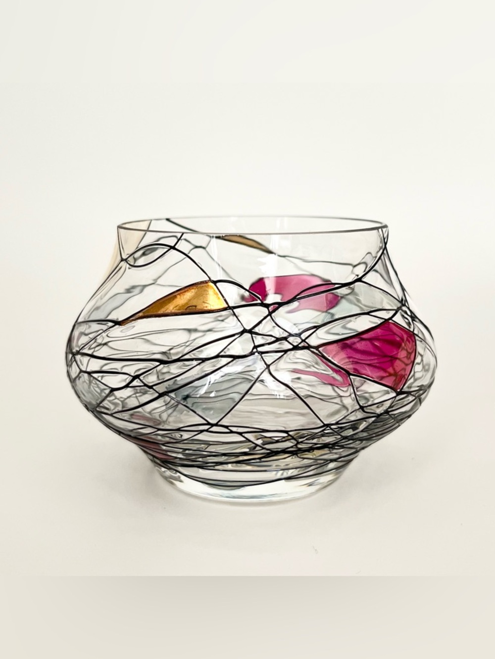 PartyLite Glass Tealight Candle Holder Tiffany Mondrian Inspired Delicate Art - Picture 1 of 7